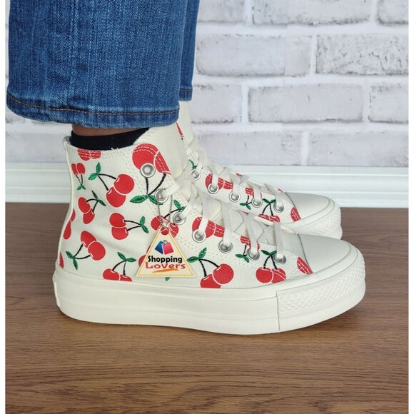 🍒Converse Chuck Taylor Lift Hi Sz 6 Women Shoes Cherries Embroidered A08096C🍒 - Picture 4 of 12